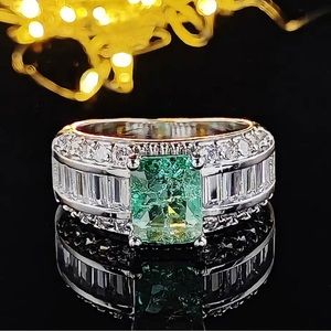 Aqua Green Crystal 925 Sterling Silver Ring